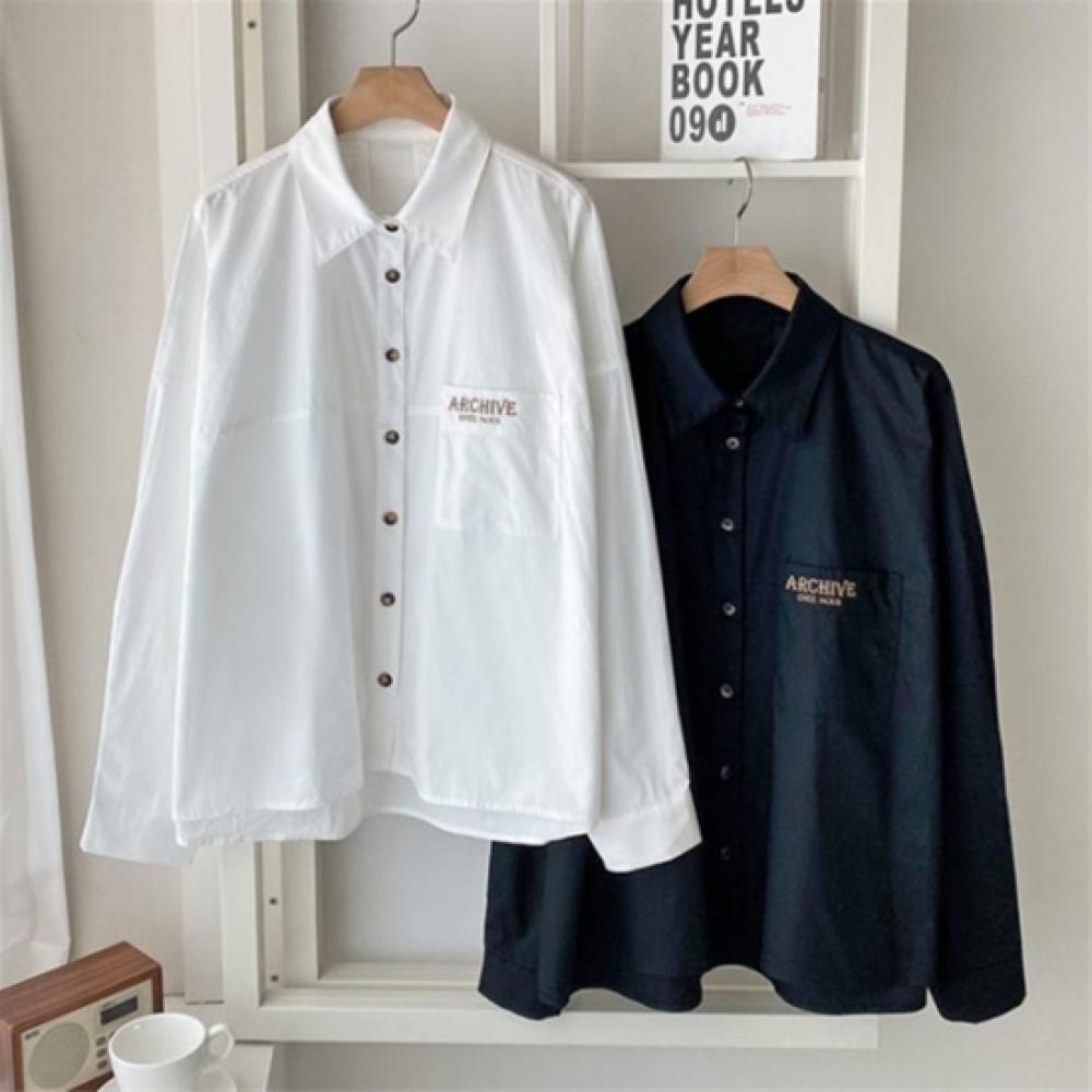 New Arrivals Open Run Women Cotton Embroidery Lettering Loose Fit Long Sleeve Sh