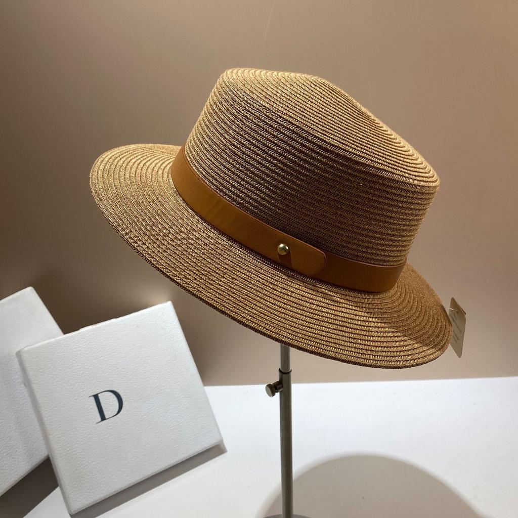 Summer UV Sunscreen Plant Fiber Woven Flat Top Straw Hat Fashionable High Quality Simple Belt Big Brim Top Hat