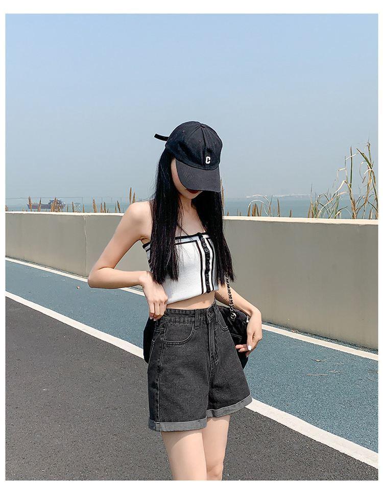 2026 Korean Style Gradient High-Waisted Loose Denim Shorts for Women