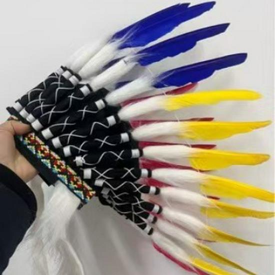 World Cup Themed Indian Feather Headdress, Savage Chief Hair Accessory