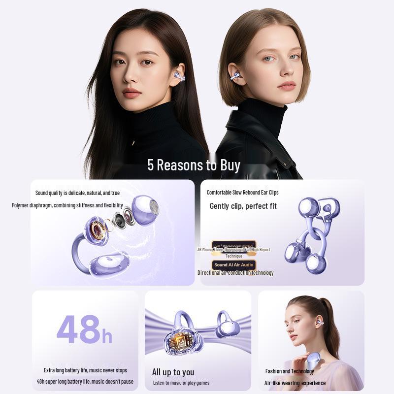 Bluetooth In-Ear Bone Conduction Earphones with AI Translation, Sports-Grade Noise Reduction, and Extended Battery Life