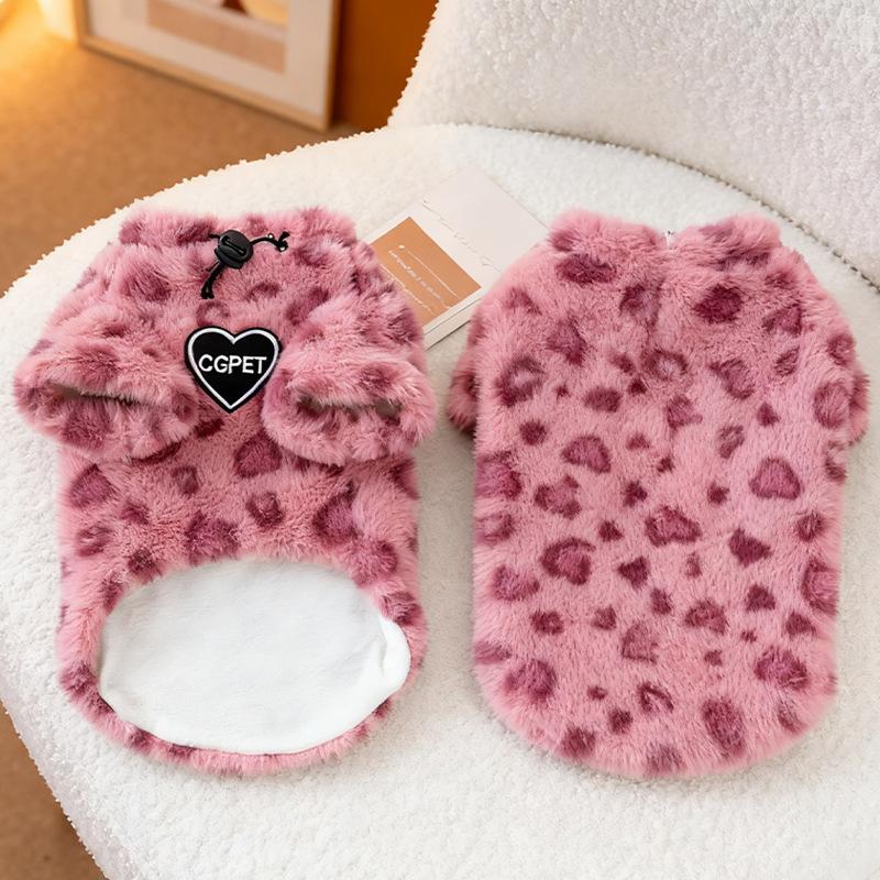 Super Cute Adorable Cat Clothes Winter Warmth Cold-Proof Fluffy Leopard Print Fleece Thickened Small Dog Pet Fleece Jacket