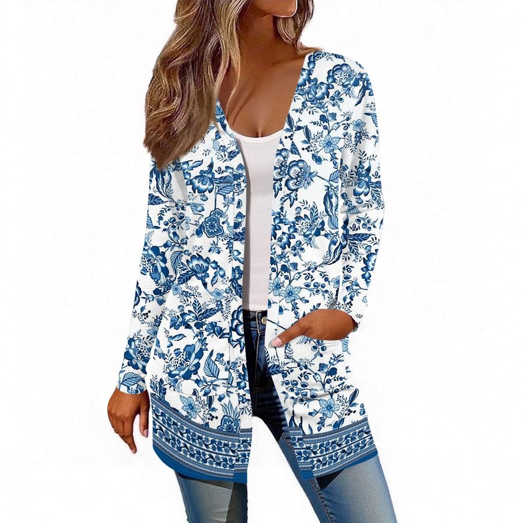 Dámský kardigan s dlouhým rukávem, ležérní bunda s kapsami, top