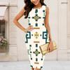 Women Plus Size Round Neck Sleeveless Black Printed Bodycon Midi Dress