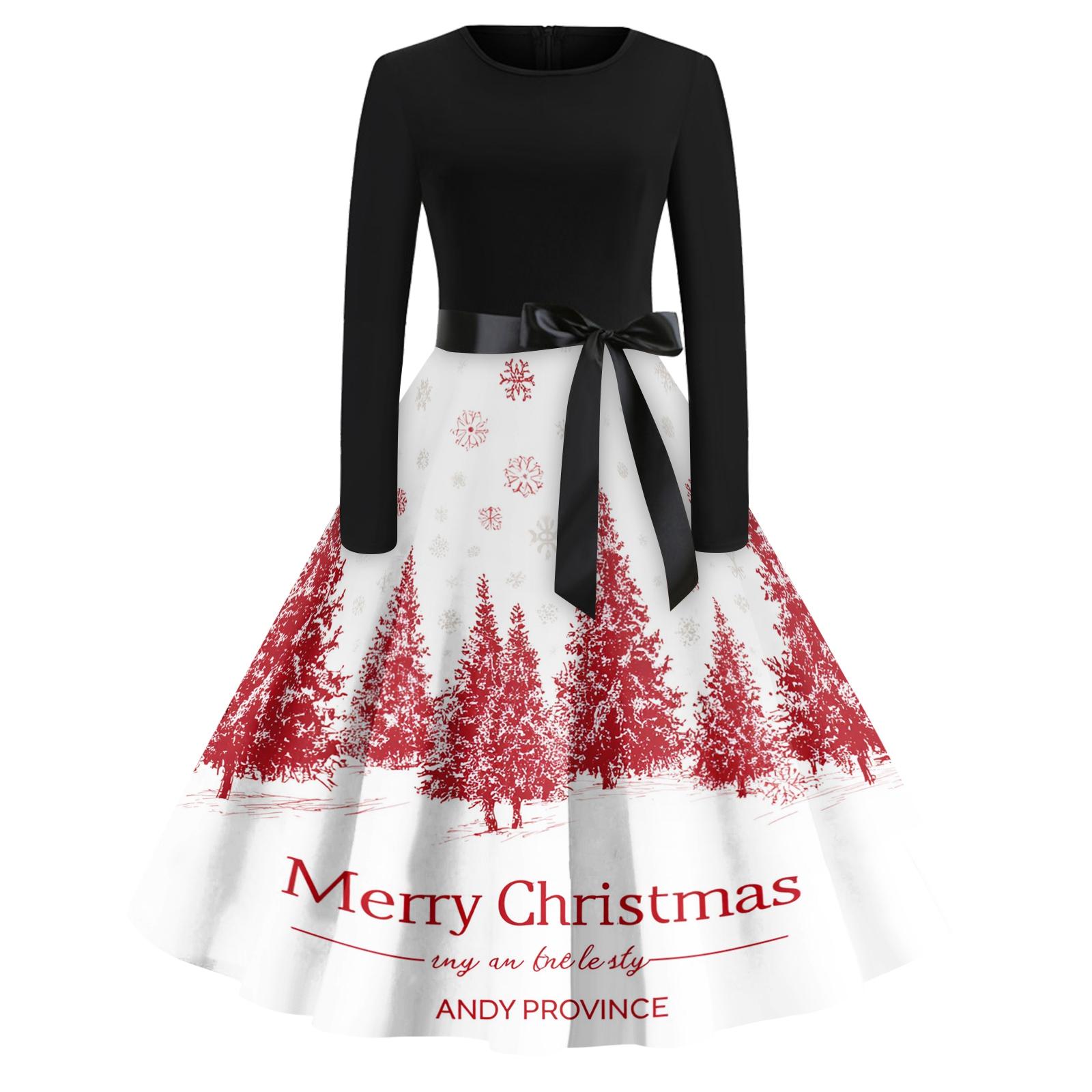 

Женское повседневное модное платье винтажного стиля с круглым вырезом и рождественским принтом S киноварь