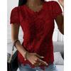 Summer New Style Ladies European And American Style Lace Shirt Solid Color Large Size Casual V-neck Simple Short-sleeved Top