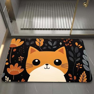 Tapete de Banheiro Fofo de Gato de Secagem Rápida Lavável Tapete de Chão para Porta de Banheiro Antiderrapante Macio Tapete para Sala de Chuveiro Tapete Capacho para Sala de Estar
