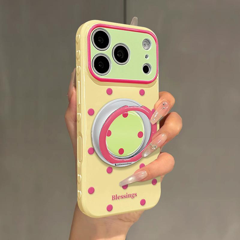 ins simple polka dots apply to 17promax iPhone case 15 rotating bracket 16plus silicone 14 Korea