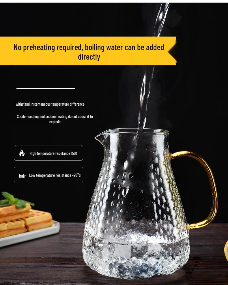Lux Home Glass Tea Cup: Hammered Texture, Heat-Resistant, Large Capacity