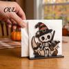 Cute Owl Table Decor Halloween Wood Napkin Holder, Rustic Ghost Skeleton Pumpkin Dispenser, Vertical Holder Vintage Tabletop Standing Tissue