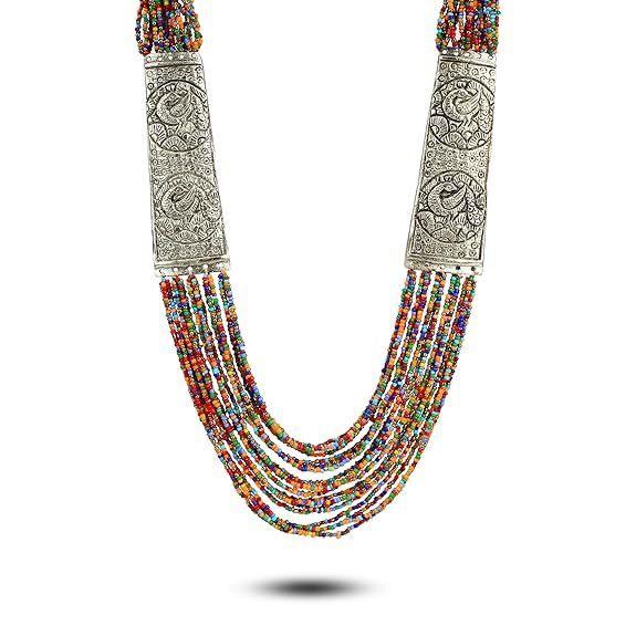 

Модные ювелирные изделия из антикварного немецкого серебра с оксидированным покрытием и этнической хлопковой нитью, комплект из ожерелья и серег для женщин и девушек.