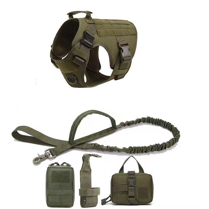 Nylon Tactical Bungee Dog Leash & Harness Set - Large Size Vest & Collar for Pets