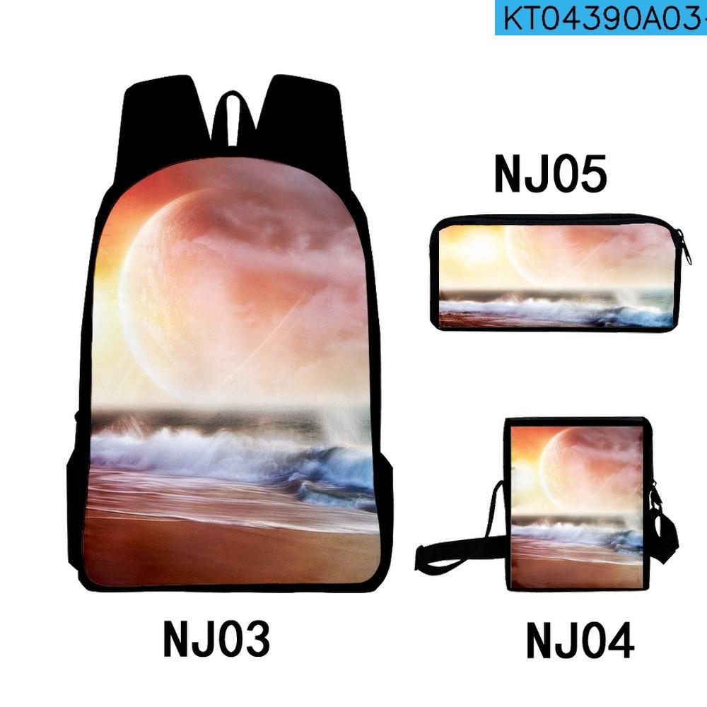Trendy Popular Fantastic scenery 3D Print 3pcs/Set pupil School Bags Laptop Daypack Backpack Inclined shoulder bag Pencil Case