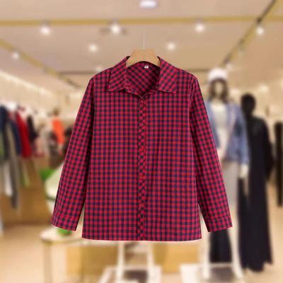 Elegant Plaid Long-Sleeve Shirt for Women Aged 50-60
