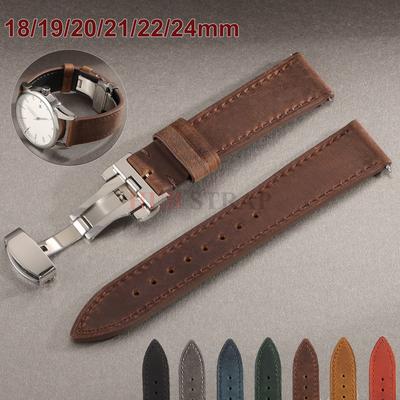 18mm 19mm 20mm 21mm 22mm 24mm Vintage Watch Band Butterfly Buckle Stitching Cowhide Strap for Omega for Wrist Bracelet for Seiko