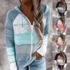 Dames Langermet Fargeblokk Genser Zip Up Hettegenser Cardigan Genser