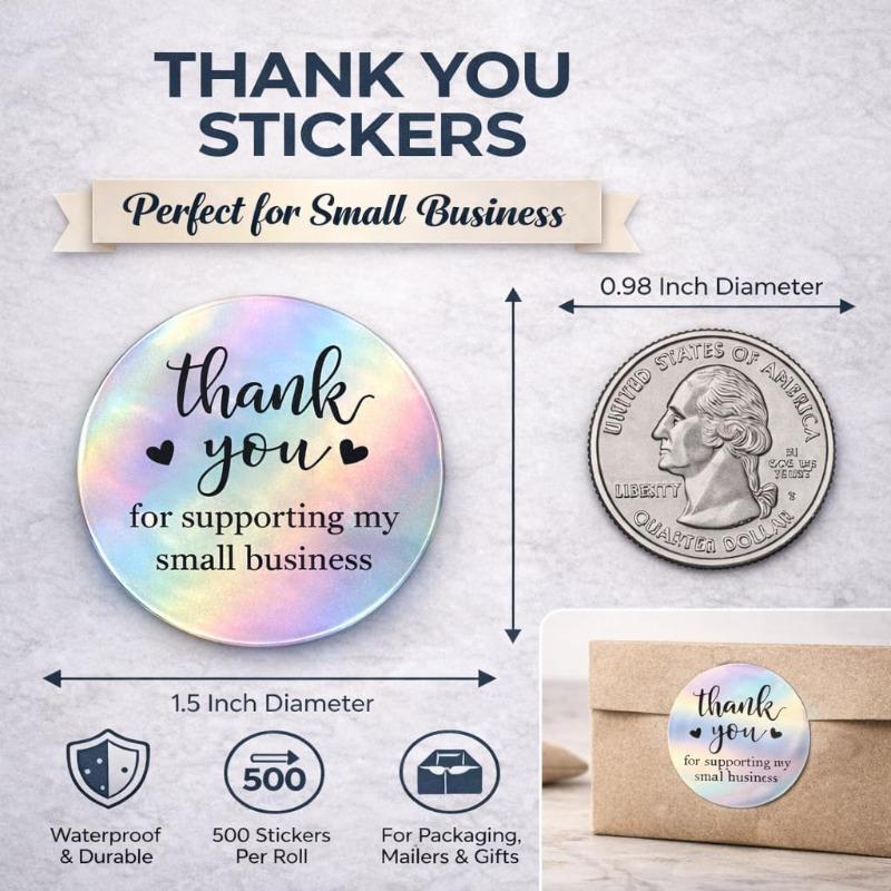 500pcs Holographic Thank You for Supporting My Small Business StickersPackaging Sealing Labels for Gift BagsBoxes  Envelopes.