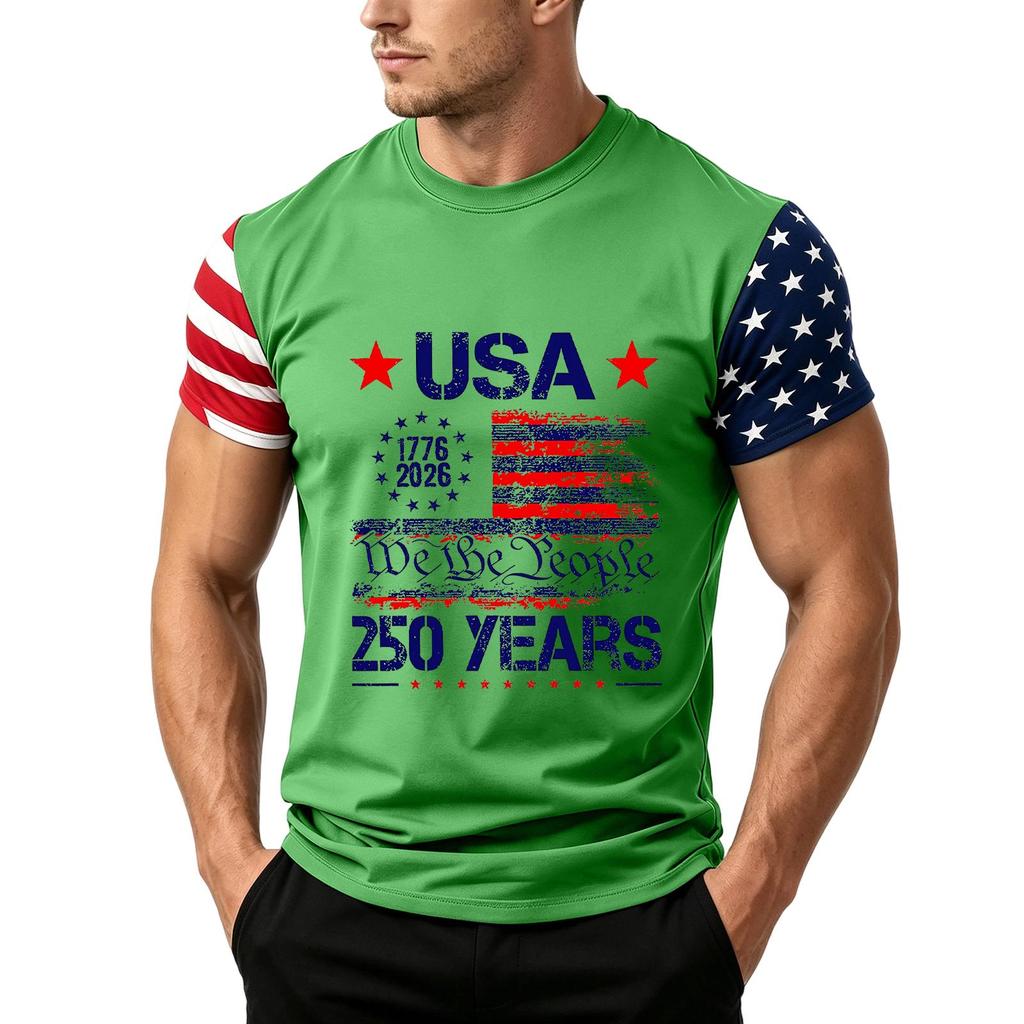 Men's Independence Day Flag Print Short Sleeve T-Shirt, Loose Casual Daily Summer Tops