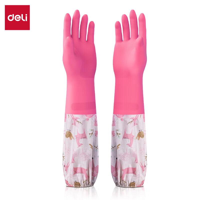 Deli LQ623-L Long Sleeve Thick Fleece Cleaning Gloves (5 Pairs)