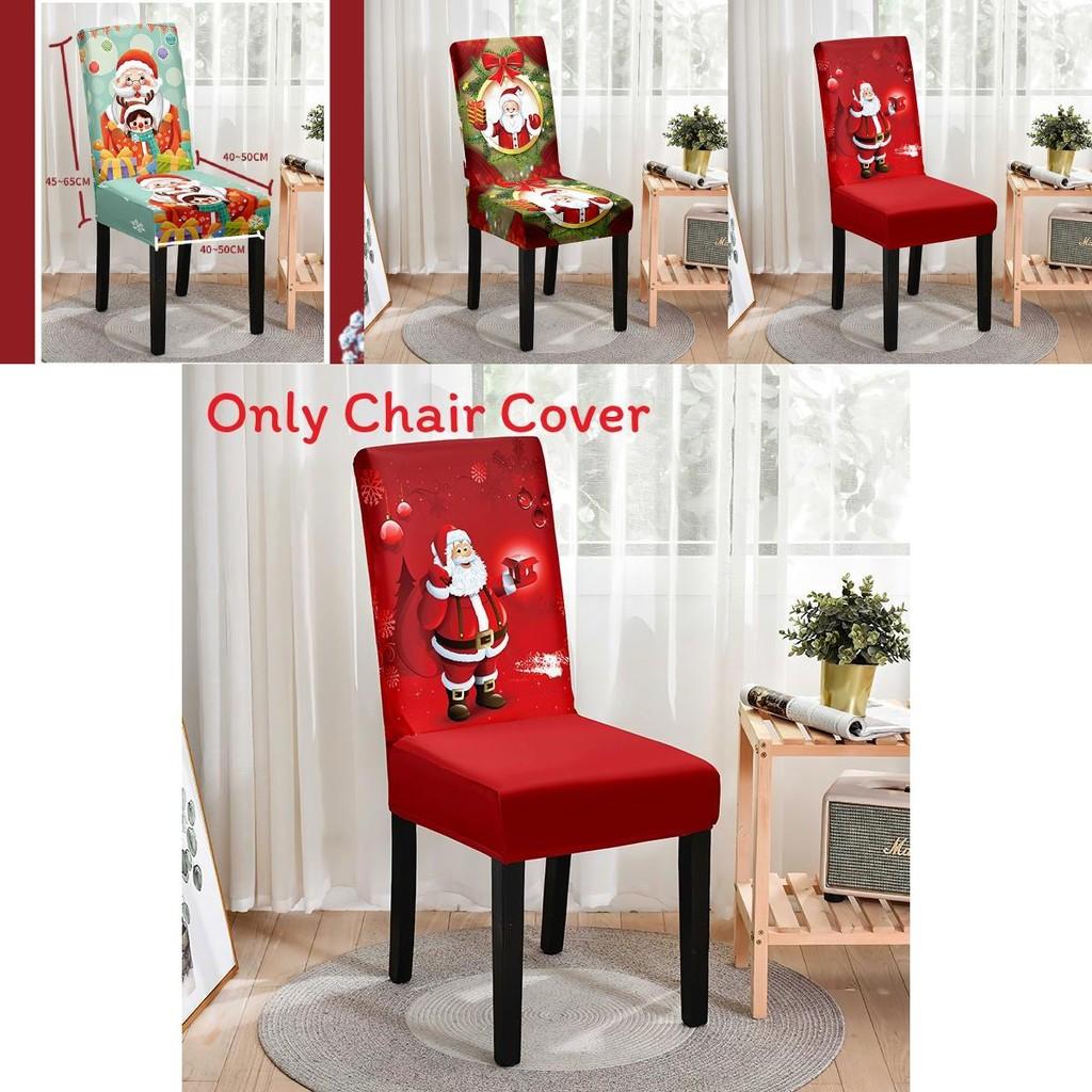 Festive Christmas Chair Cover Full Protection Stylish Cartoon Printed Dining Chair Set