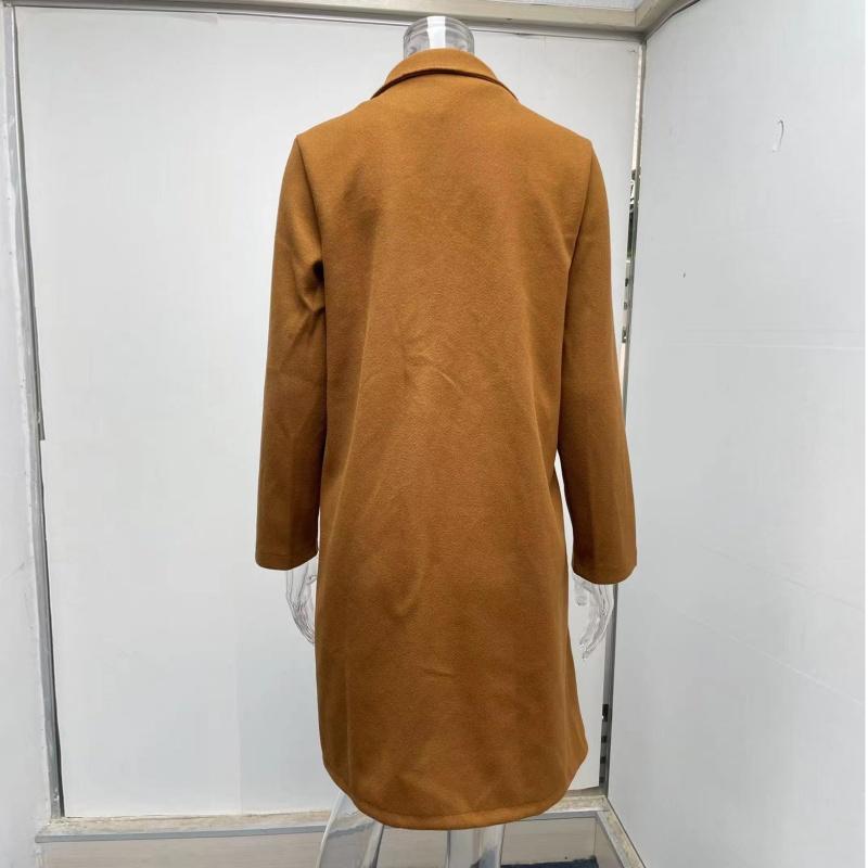 Lapel Autumn Winter Woolen Coat Women Outerwear Solid Color Mid-length