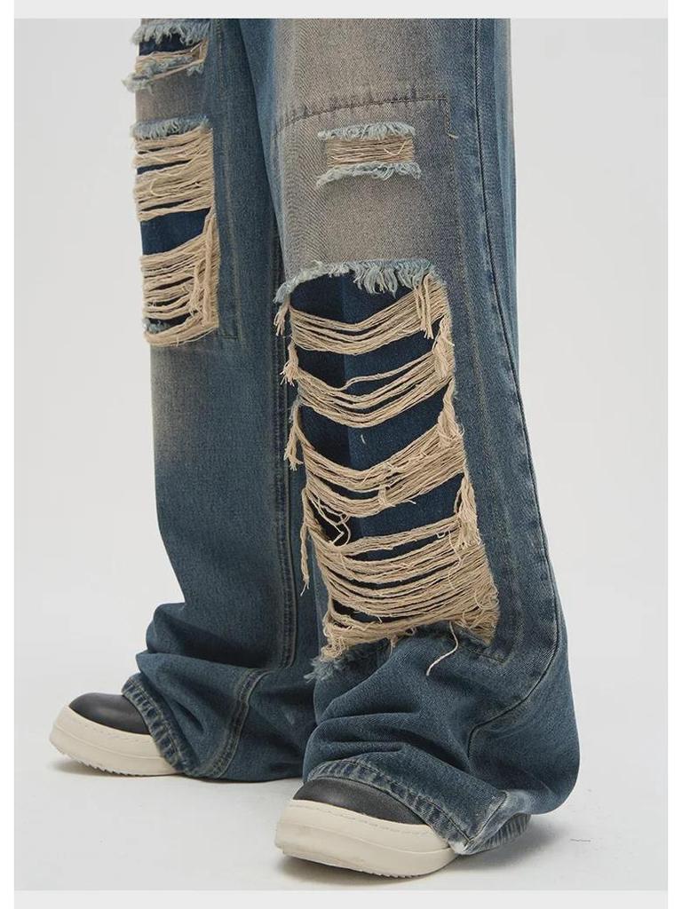 2025 Trendige Herren Loose Straight Jeans: Streetstyle-Patchwork-Design