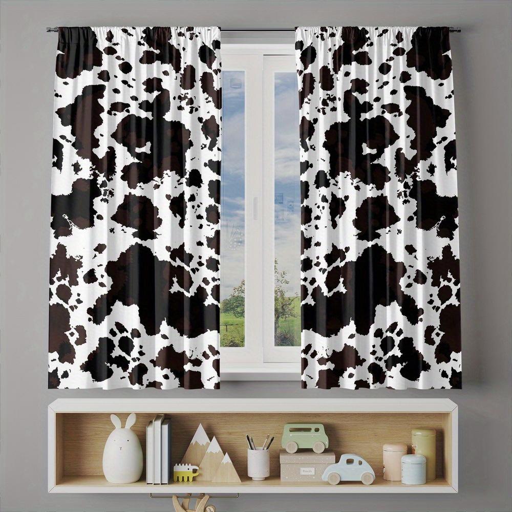 2 Piece Black and White Cow Print Curtains - Machine Washable Polyester for Bedroom   Living Room or Kitchen Decoration