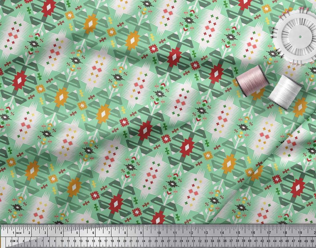 Soimoi Japonská krepová saténová látka Geometrický jihozápadní potisk Šicí látka metr 42 palců