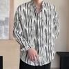 Long Sleeve Satin Print Irt Youth Faion Casual Striped Pattern Dampen Sle Four Seasons Wear Loose Fit Shirts