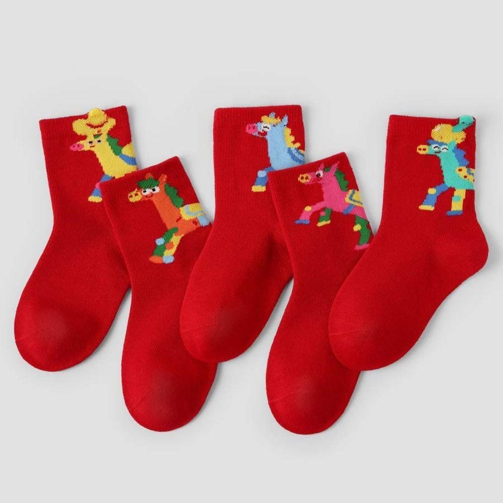 Good Luck Children Red Socks Cartoon Horse Year Red Socks Winter Cotton Sock New Year Celebration