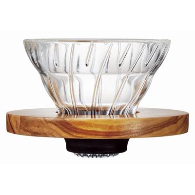 V60 Heat-resistant Glass Transparent Coffee Dripper Olive Wood 01 Coffee Drip for 1-2 Cups VDG-01-OV