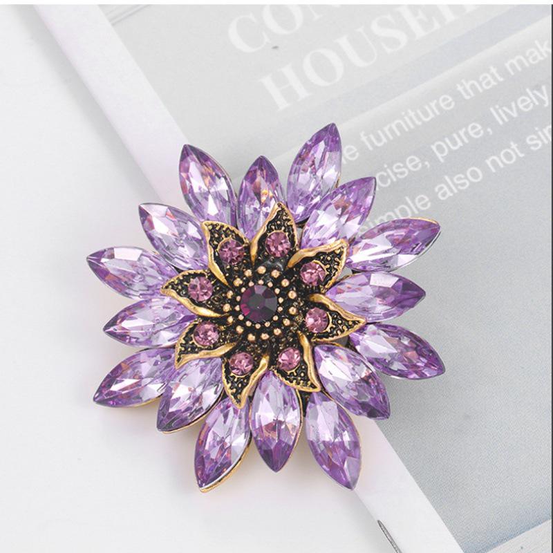 Elegant Purple Crystal Flower Butterfly Brooch - High-Grade Alloy Pin for Coats & Sweaters