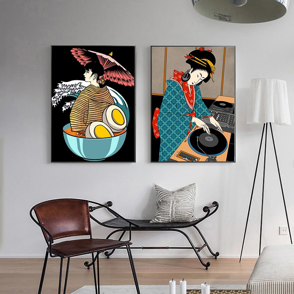 Japanese Dj Geisha Ramen Posters Abstract Beauty Canvas Painting Wall Art Pictures Food Restaurant Kitchen Home Decor Cuadros
