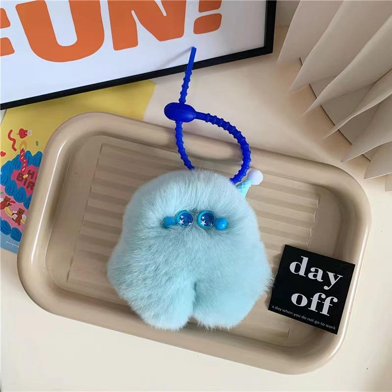 Cute Plush Car Keychain Furry Bag Charm with Ice Cream Design
