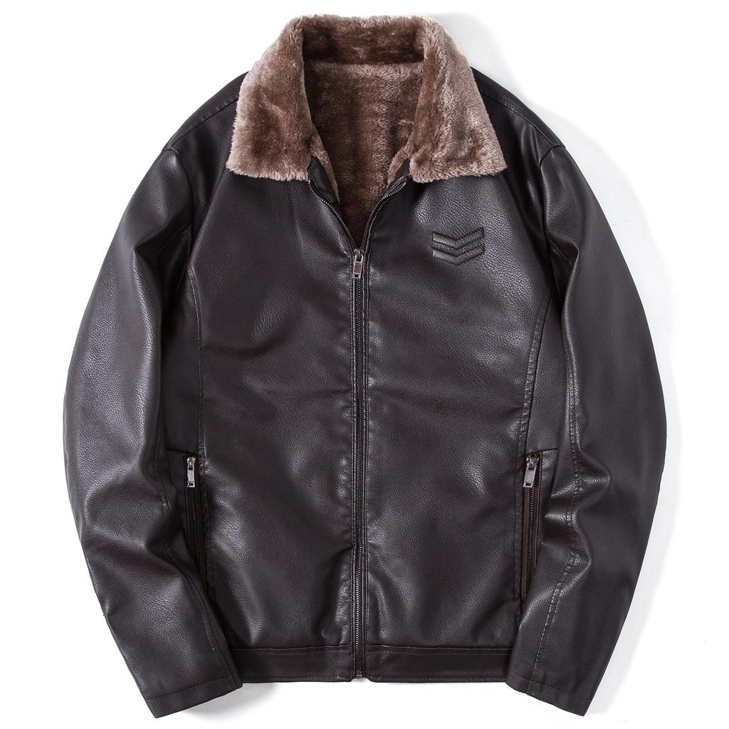 New Fur Integrated Thickened Plus Velvet Leather Jacket, Fashionable Light Business Casual Square Collar Leather Jacket