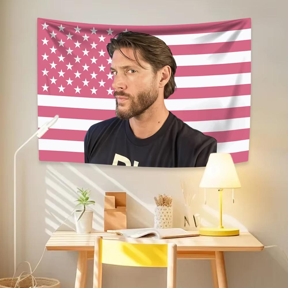 Jensen Tapestry Ackles American Flag Famous Actor Home Decor Wall Hanging Bedroom Dorm Backdrop Room Decoration Items Fans Gift