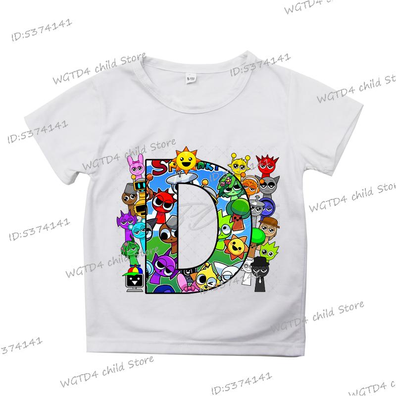 2025 Neue Sprunki Englischer Buchstabe ABCD.. Kinder T-Shirts Mode Incredibox Spiel T-Shirt Cartoon 26 Alphabet Jungen Mädchen Lustiges T-Shirt