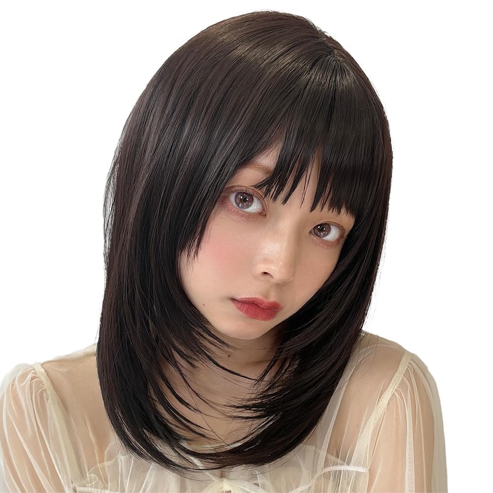 AQUADOLL MBK Matte Black Wig, Medium/Semi-Long, Layered, Inner Mesh, One Size Fits Most (wg352MBK)