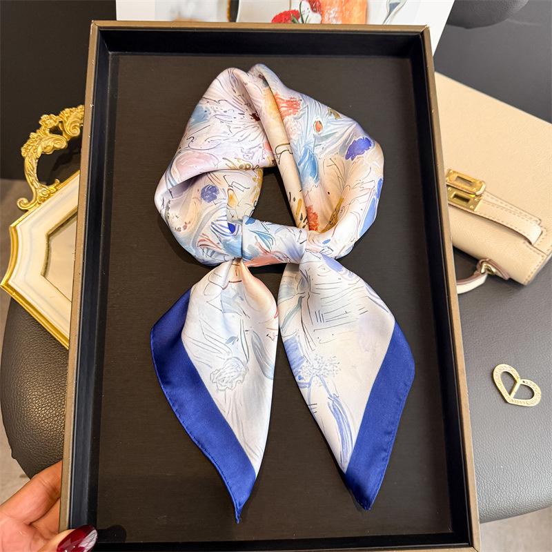 European American 70cm Small Square Imitation Silk Scarf - Printed Versatile Headscarf/Neck Protector