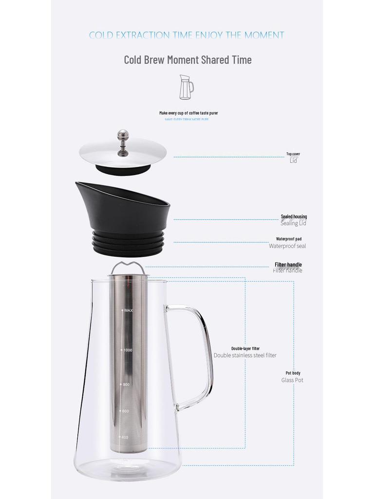 Glass Cold Brew Coffee & Tea Pot - Perfect for Iced Coffee, Juice, and Fruit Infusions
