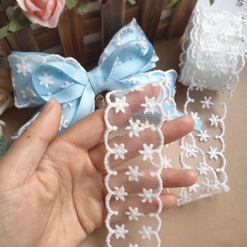 Beige 4cm Embroidered Lace Trim Bow for Hair Accessories, Lolita Ornaments, Bouquet Decoration, Ribbon Craft.