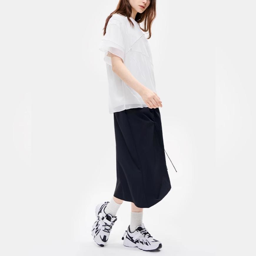 Fila X MIHARA YASUHIRO Loose Spliced Letter Print Casual Short Sleeve T-Shirt Women Tops Coconut-White F11W233101F-IV