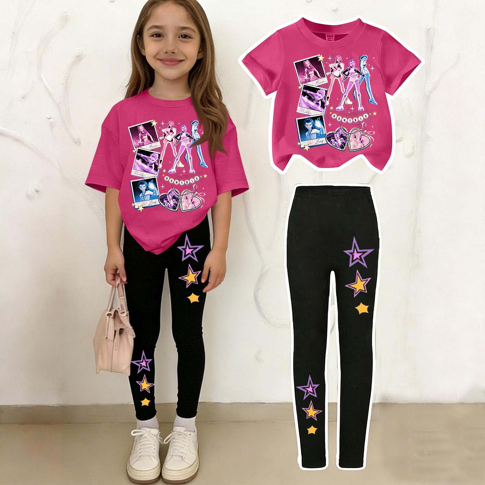 

Детский повседневный комплект из двух предметов: футболка с коротким рукавом с принтом и брюки 100