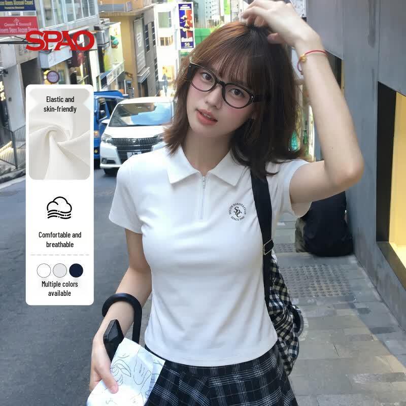 SPAO Women s Retro Half-Zip Short Polo T-shirt L