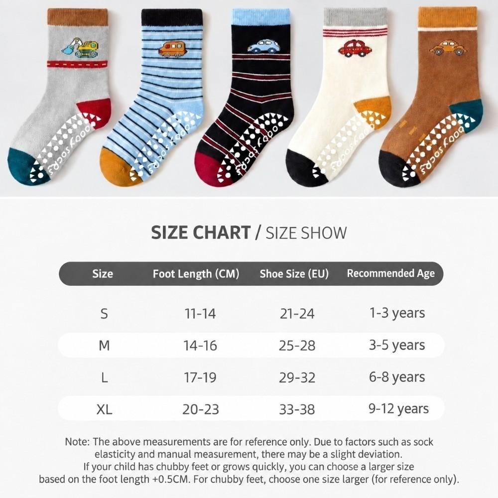 5 Pairs Cotton Floor Socks Stretch Kids Socks Cute Anti Skid Socks  For Boys Girls