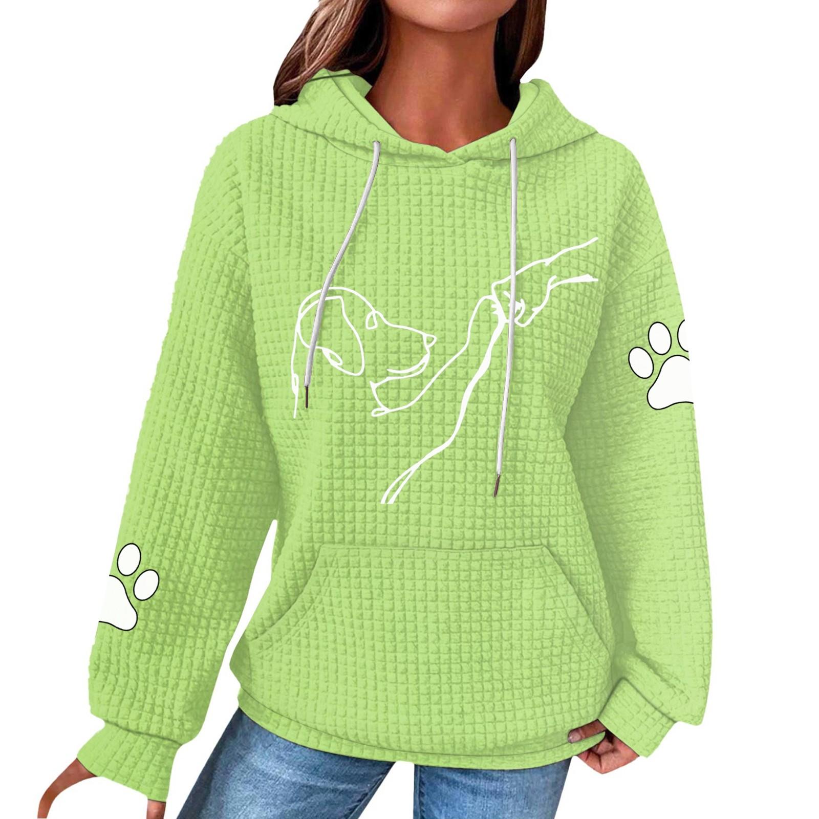 

Женская мода свободный джемпер с капюшоном и принтом собаки с длинным рукавом в клетку с капюшоном XL