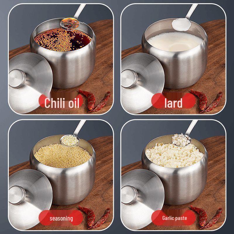 Gold Stainless Steel Seasoning Jar with Lid and Spoon - Korean Style, 304, for Home Kitchen