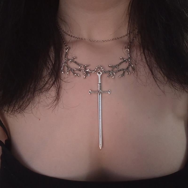 Punk Sword-Pendant Necklace Gothic Tree Branch Chain Sword-Hip Hop Silver Y2k Necklace Jewelry Medieval-Ornament Gifts