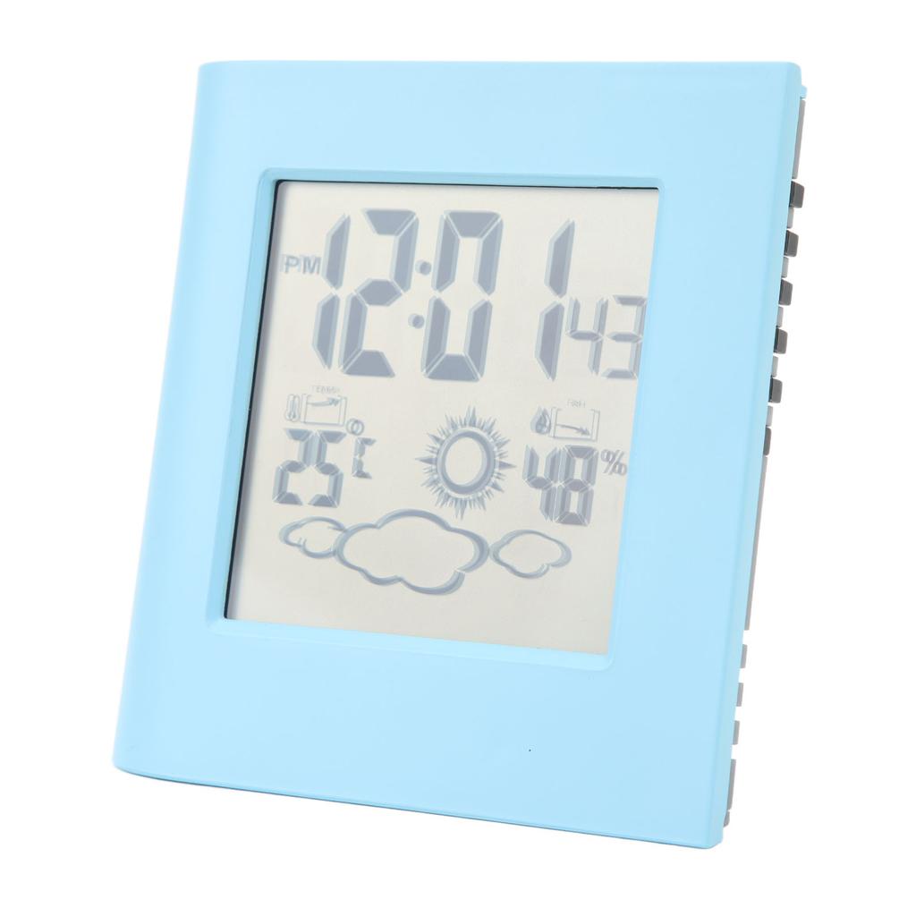 Solar Battery Dual Energy Alarm Clock Weather Forecast Temperature Humidity Alarm Clock Blue