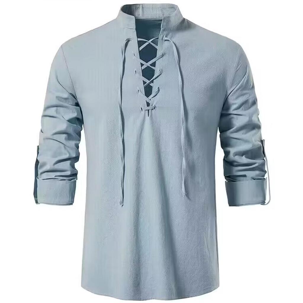 Men's  Casual Fashion Long Sleeve Solid Color V-Neck Tops